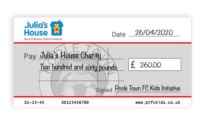 charity cheque JH 260